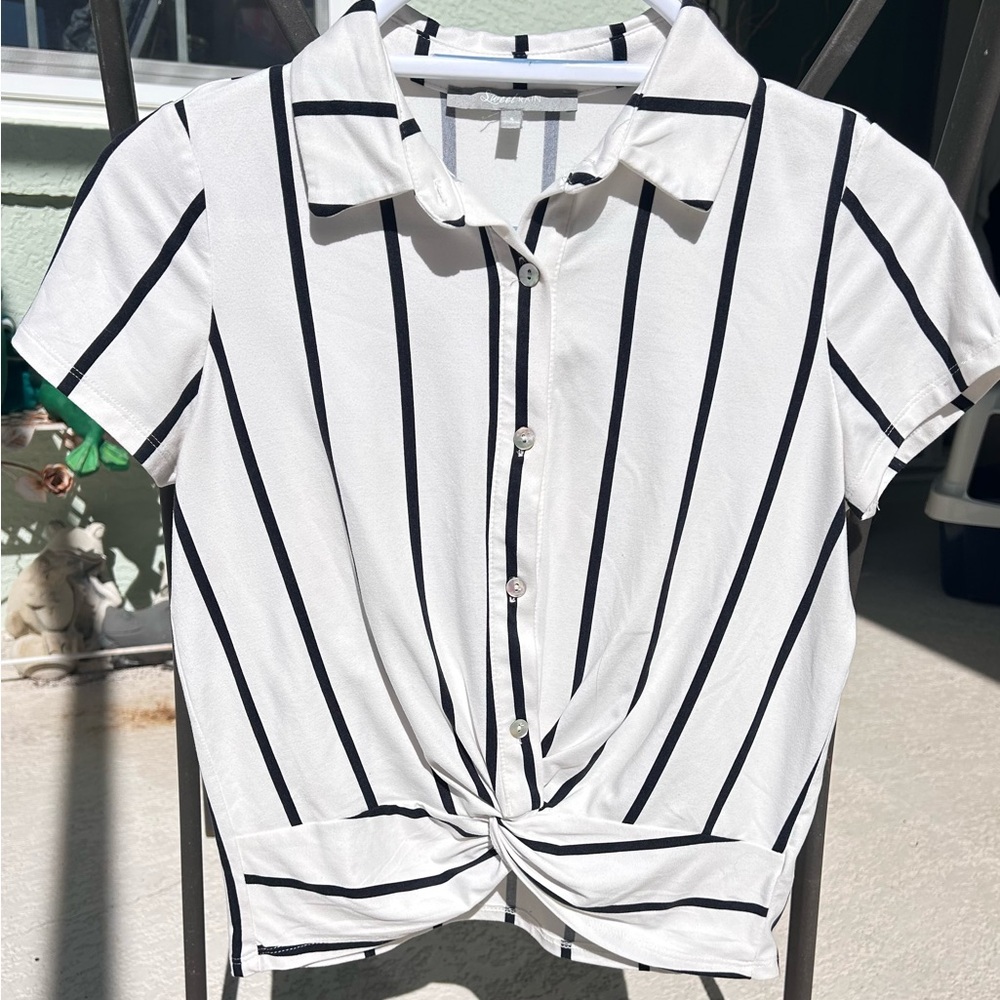 Sweet Rain Black and White Striped Button Down Shirt